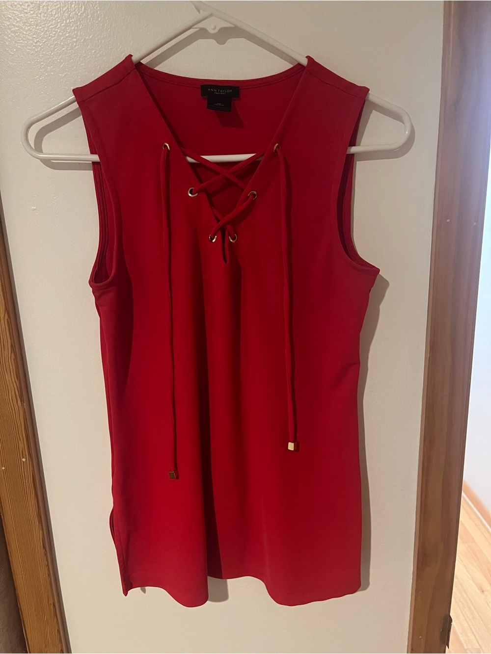 Ann Taylor Red Lace-Up Sleeveless Tank